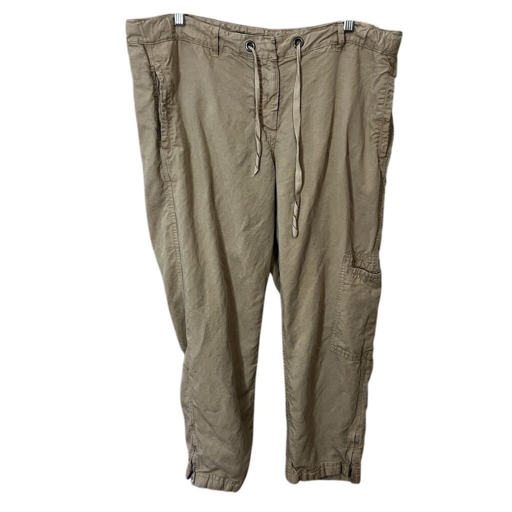 Eileen Fisher Cargo Pants Size 16 Beige Drawstring Waist Tapered Ankle Zip Linen